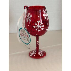 Lolita Love My Mini-Wine Ornament Ruby Snowflake Christmas Decor Glass Red